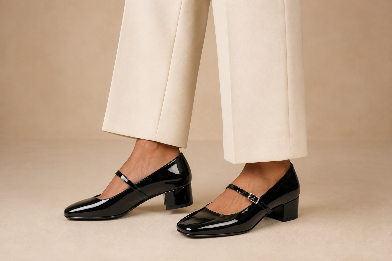 Black Patent Mary Jane Block Heel Shoes