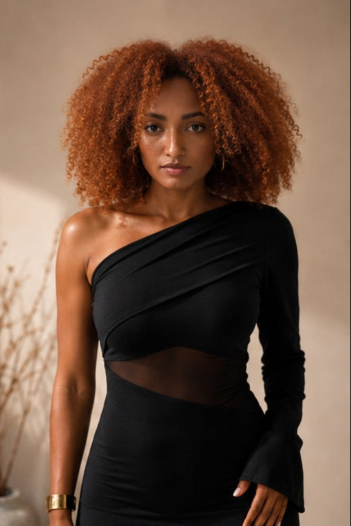 Asymmetric Mesh Detail Bodycon Dress