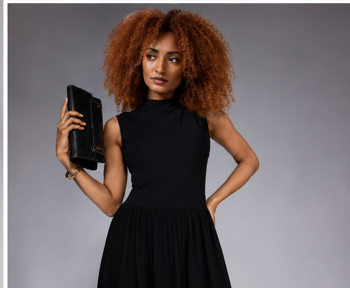 Sleeveless high neck gathered skirt maxi dress in black