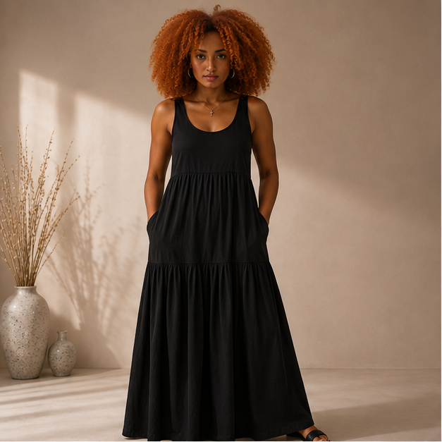 Black Tiered Maxi Dress