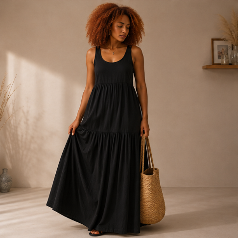 Black Tiered Maxi Dress