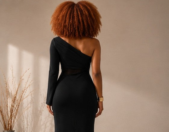 Asymmetric Mesh Detail Bodycon Dress