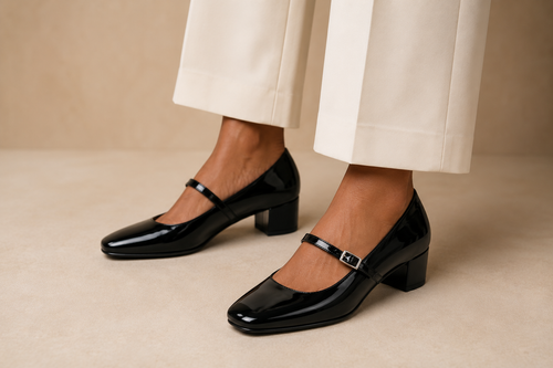 Black Patent Mary Jane Block Heel Shoes